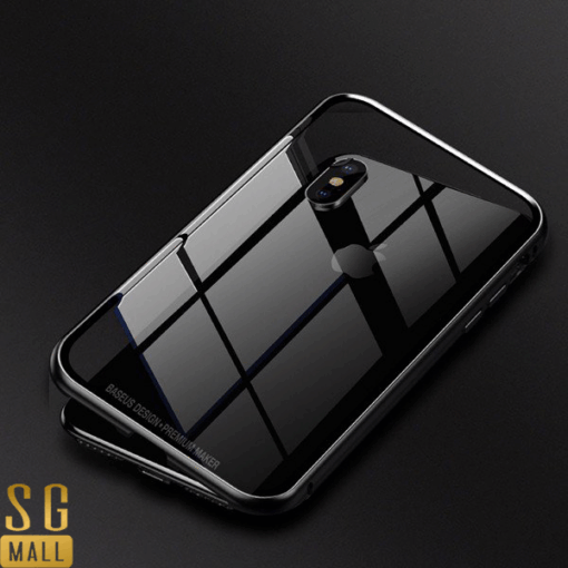 Ốp lưng nam châm Baseus Magnetic Metal Bumper Case cho iPhone X (Khung kim loại siêu bền , chống va đập - Mặt lưng kính cường lực)