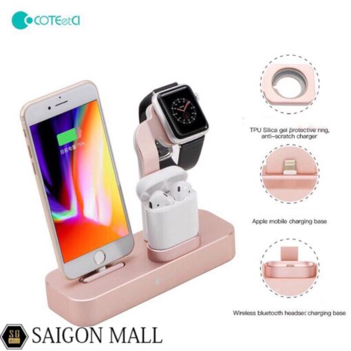 Dock Sạc 3 in 1 iPhone/ iWatch/ Airpods Chính Hãng Coteetci