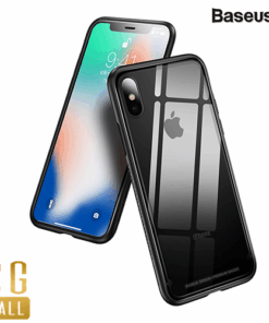 Ốp lưng kính cường lực viền Silicone chống sốc Baseus See-through Glass Case cho iPhone X