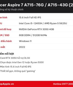Thông số kỹ thuật Acer Aspire 7 A715-76G / A715-43G (2022)