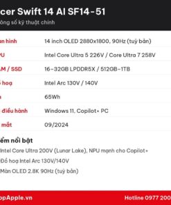 Thông số kỹ thuật Acer Swift 14 AI SF14-51