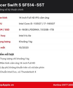 Thông số kỹ thuật Acer Swift 5 SF514-55T