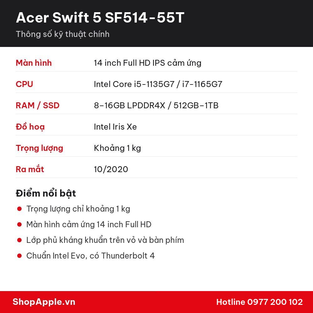 Thông số kỹ thuật Acer Swift 5 SF514-55T