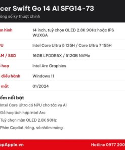 Thông số kỹ thuật Acer Swift Go 14 AI SFG14-73