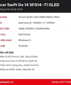 Thông số kỹ thuật Acer Swift Go 14 SFG14-71 OLED
