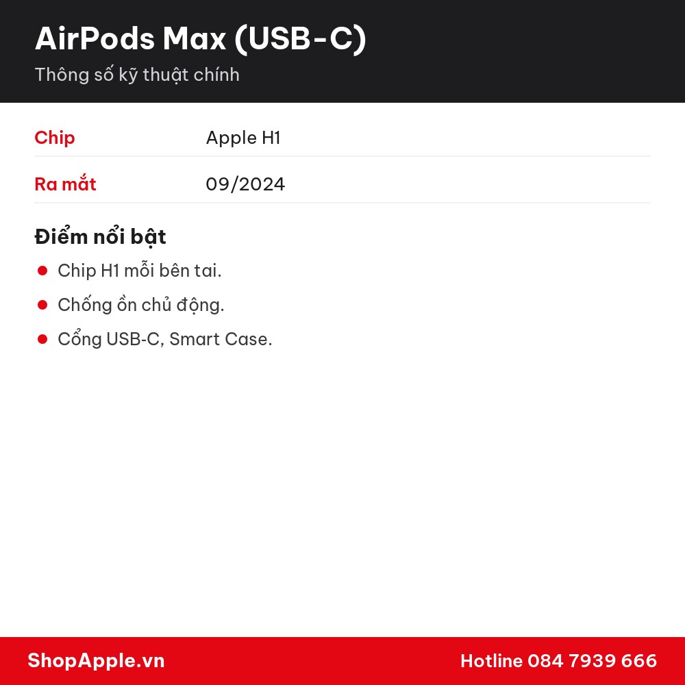 Thông số kỹ thuật AirPods Max (USB-C)