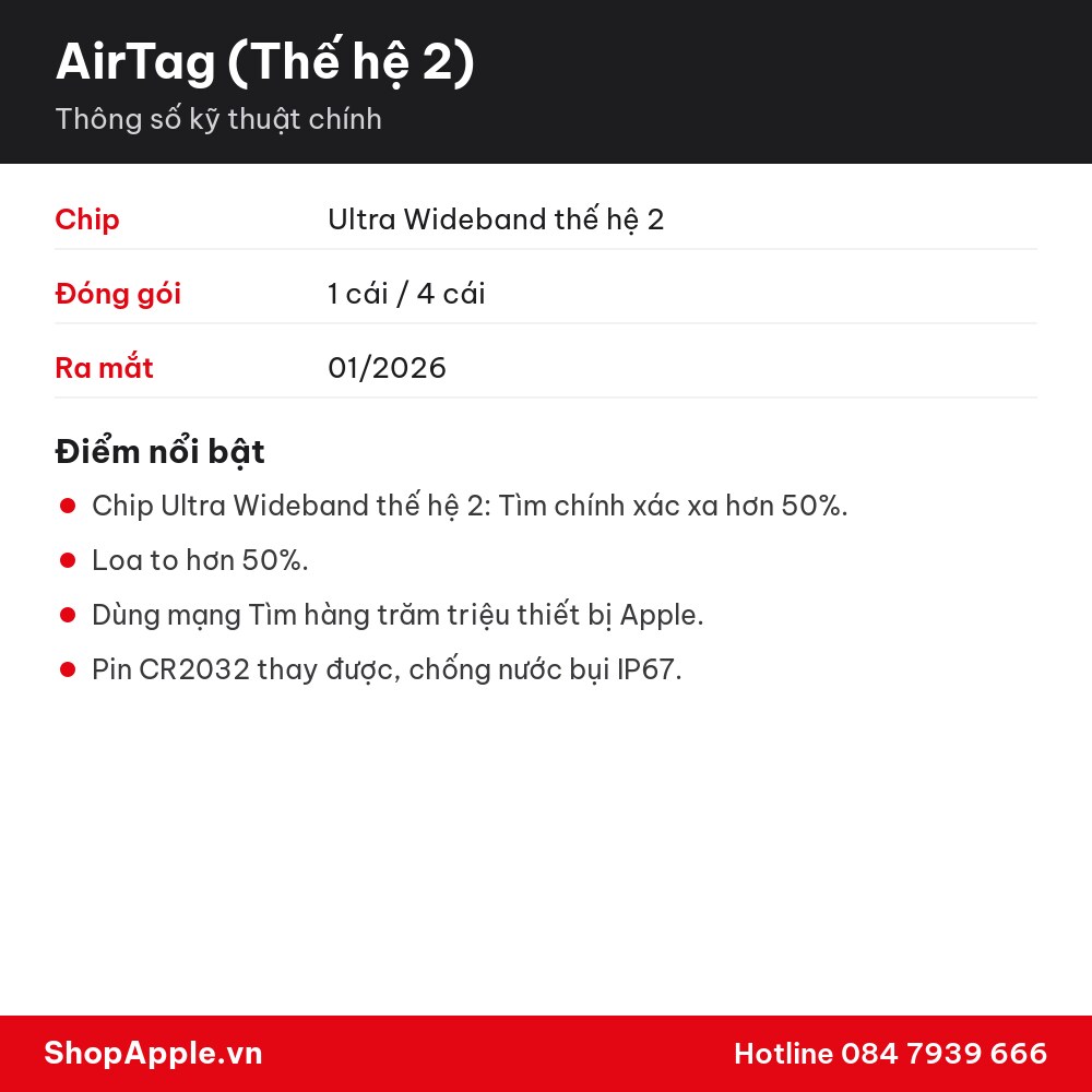 Thông số kỹ thuật AirTag (Thế hệ 2)