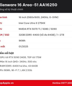 Thông số kỹ thuật Alienware 16 Area-51 AA16250