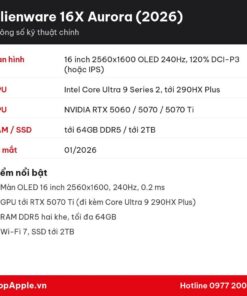 Thông số kỹ thuật Alienware 16X Aurora (2026)
