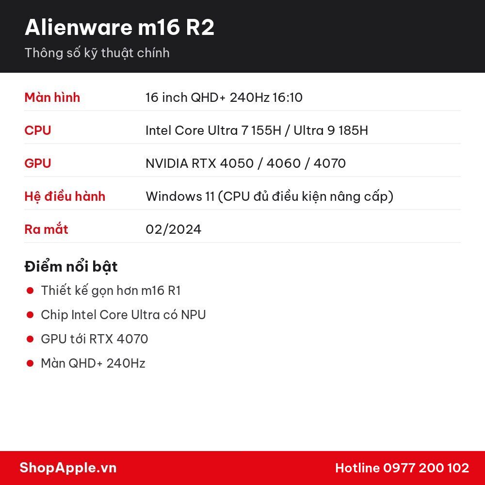 Thông số kỹ thuật Alienware m16 R2