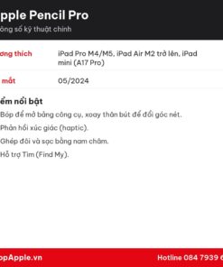 Thông số kỹ thuật Apple Pencil Pro - Chính Hãng