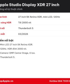 Thông số kỹ thuật Apple Studio Display XDR 27 inch