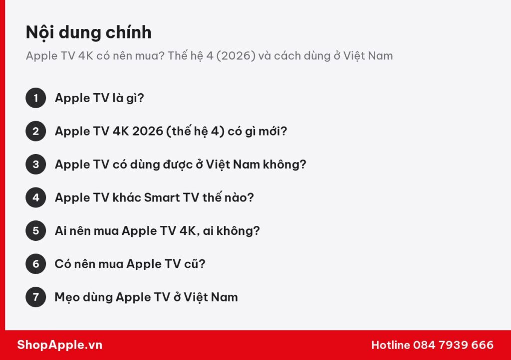 Tóm tắt nội dung: Apple TV 4K có nên mua? Thế hệ 4 (2026) và cách dùng ở Việt Nam