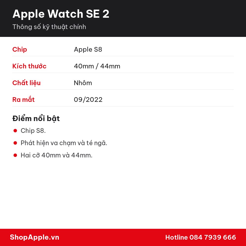 Thông số kỹ thuật Apple Watch SE 2