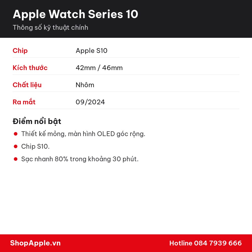 Thông số kỹ thuật Apple Watch Series 10