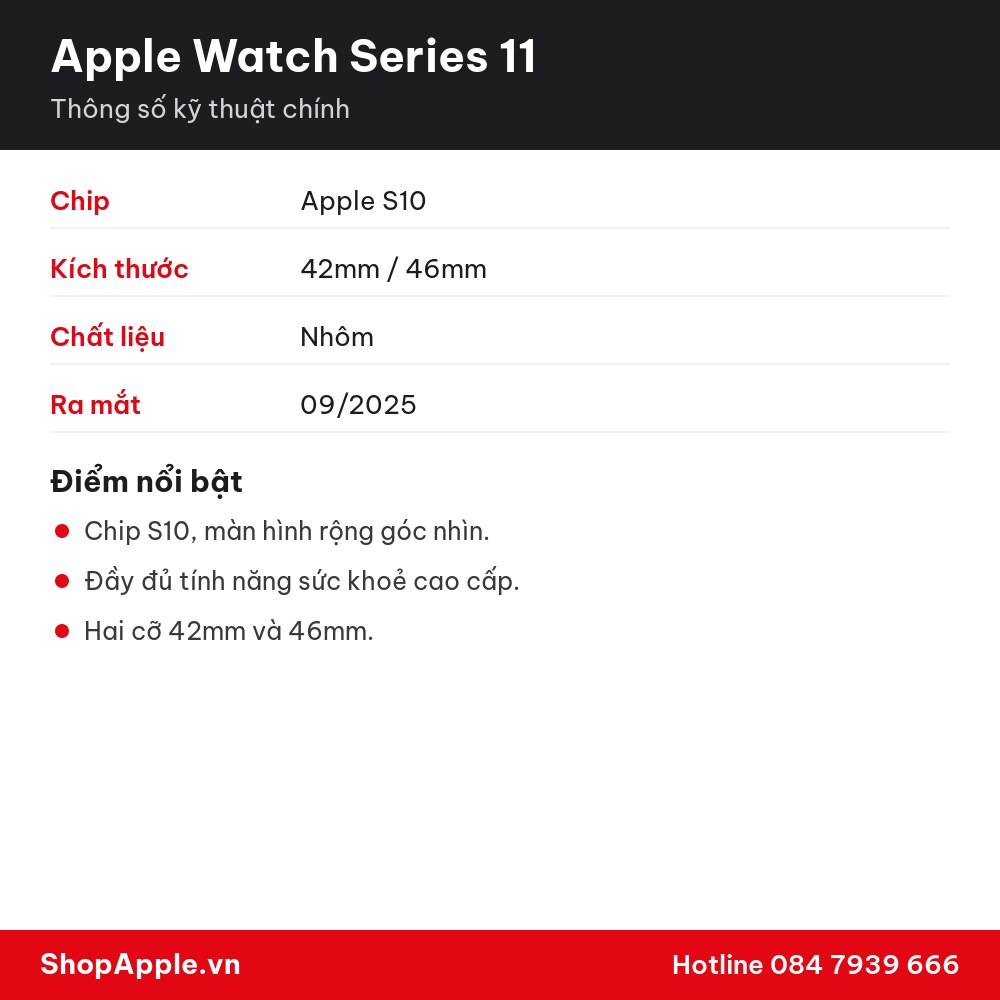 Thông số kỹ thuật Apple Watch Series 11