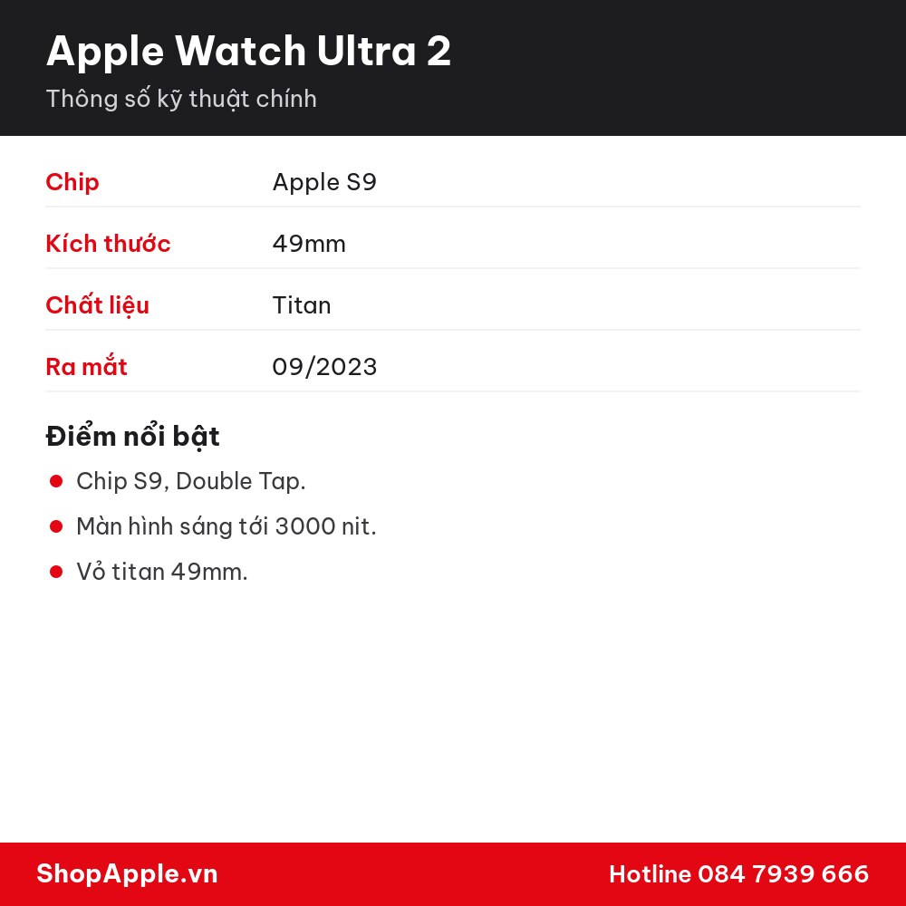 Thông số kỹ thuật Apple Watch Ultra 2