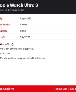 Thông số kỹ thuật Apple Watch Ultra 3