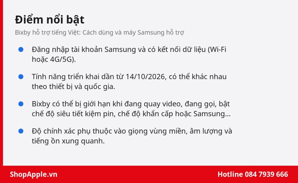 Điểm nổi bật: Bixby hỗ trợ tiếng Việt: Cách dùng và máy Samsung hỗ trợ