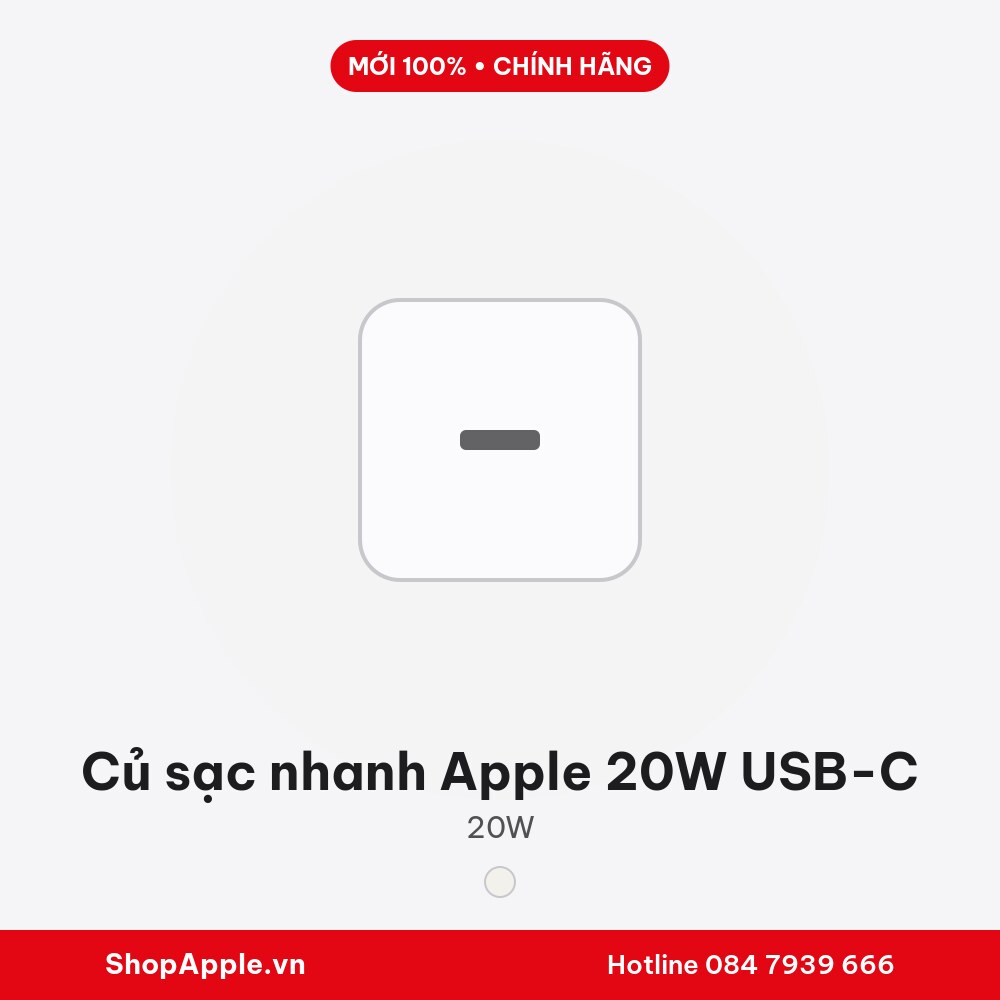 Củ sạc nhanh Apple 20W USB-C - Chính Hãng