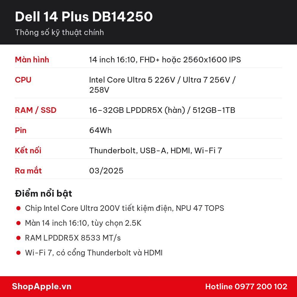 Thông số kỹ thuật Dell 14 Plus DB14250