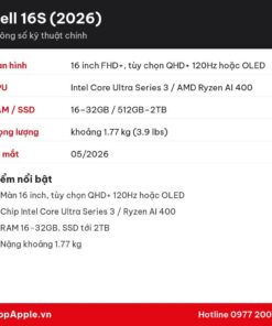 Thông số kỹ thuật Dell 16S (2026)