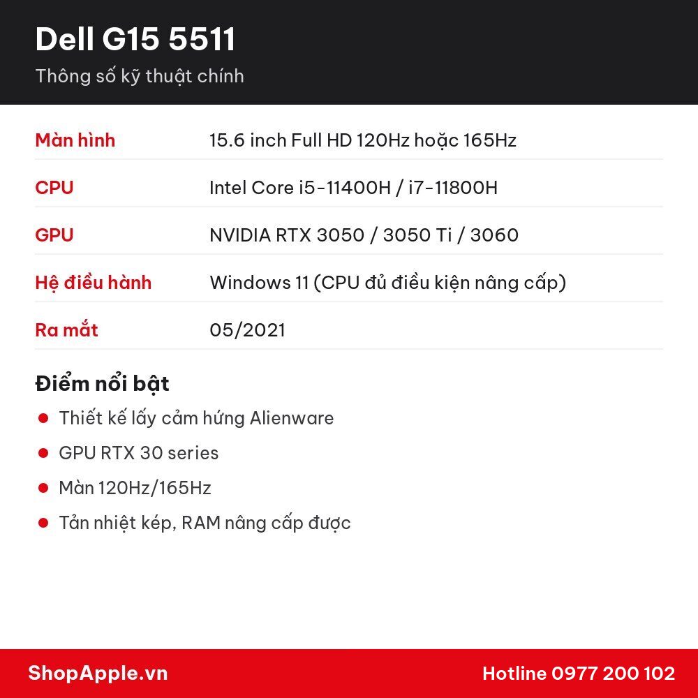 Thông số kỹ thuật Dell G15 5511