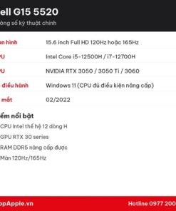 Thông số kỹ thuật Dell G15 5520
