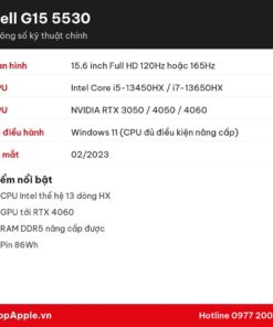 Thông số kỹ thuật Dell G15 5530