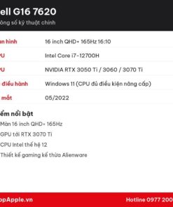 Thông số kỹ thuật Dell G16 7620