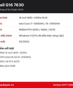 Thông số kỹ thuật Dell G16 7630