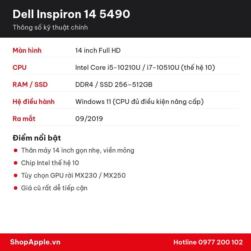 Thông số kỹ thuật Dell Inspiron 14 5490