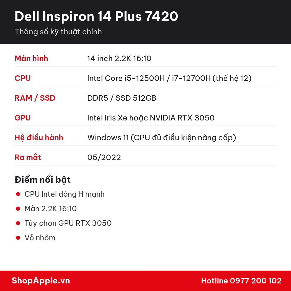 Thông số kỹ thuật Dell Inspiron 14 Plus 7420