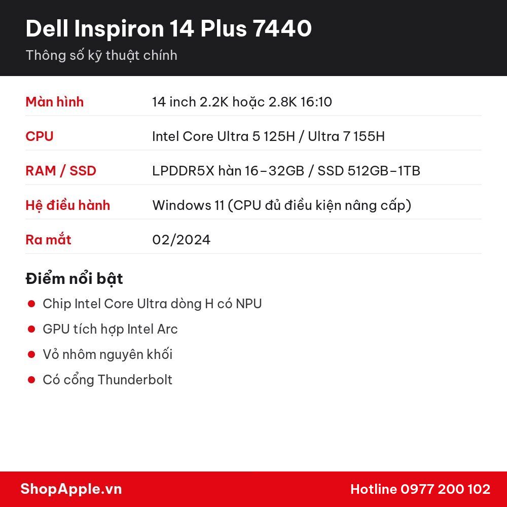 Thông số kỹ thuật Dell Inspiron 14 Plus 7440