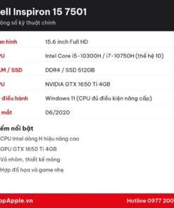 Thông số kỹ thuật Dell Inspiron 15 7501