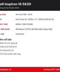 Thông số kỹ thuật Dell Inspiron 16 5620