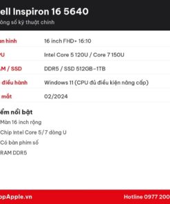 Thông số kỹ thuật Dell Inspiron 16 5640