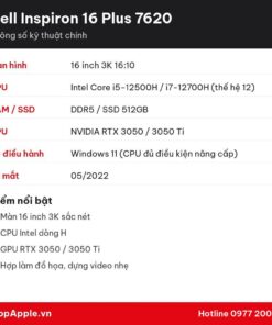 Thông số kỹ thuật Dell Inspiron 16 Plus 7620