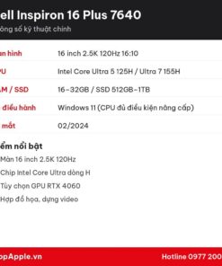 Thông số kỹ thuật Dell Inspiron 16 Plus 7640