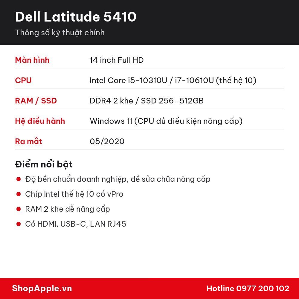 Thông số kỹ thuật Dell Latitude 5410
