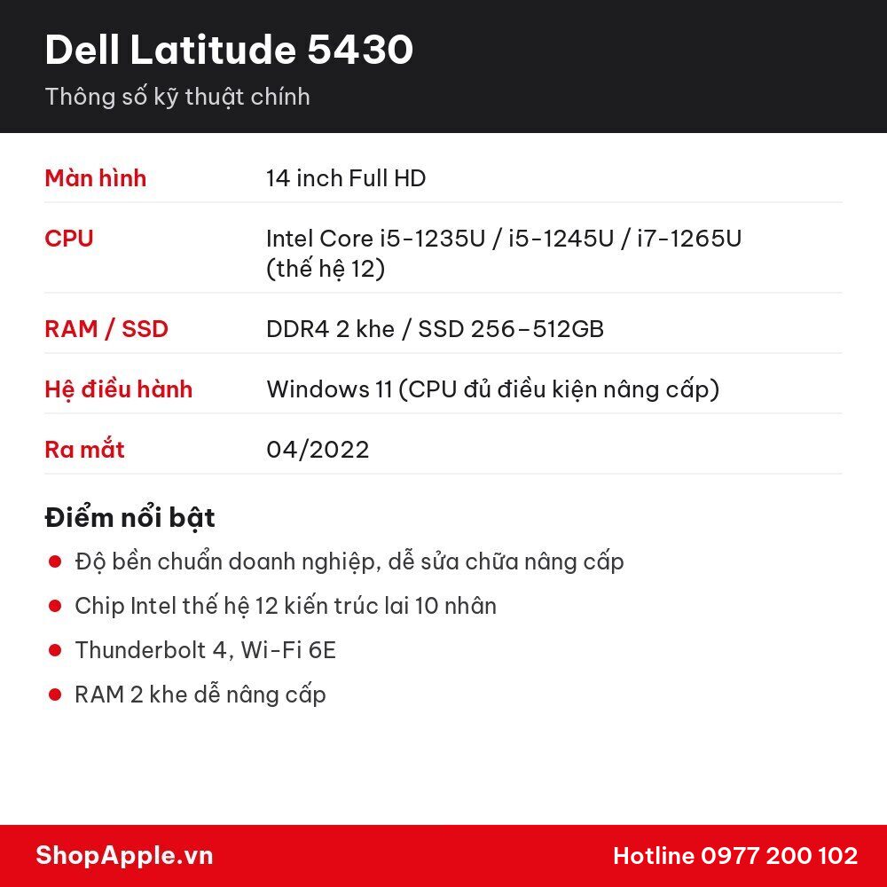 Thông số kỹ thuật Dell Latitude 5430
