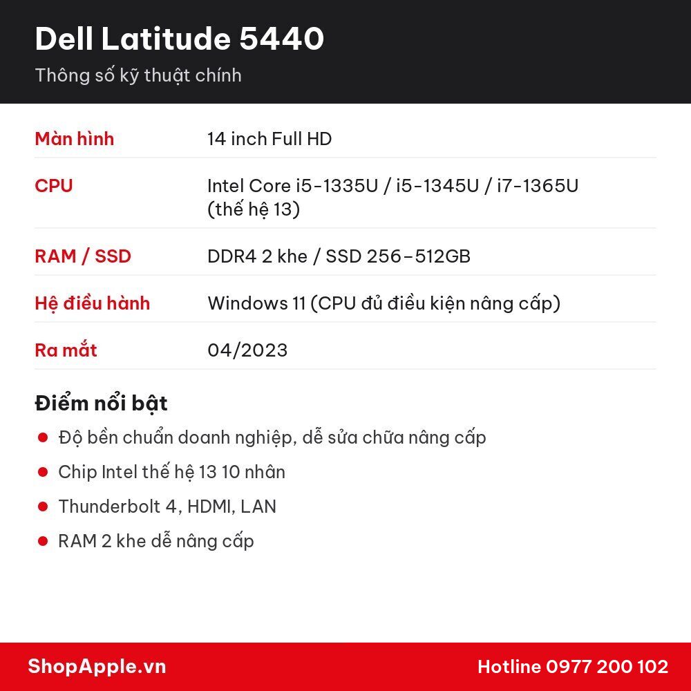 Thông số kỹ thuật Dell Latitude 5440