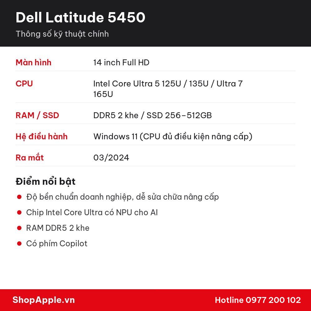 Thông số kỹ thuật Dell Latitude 5450