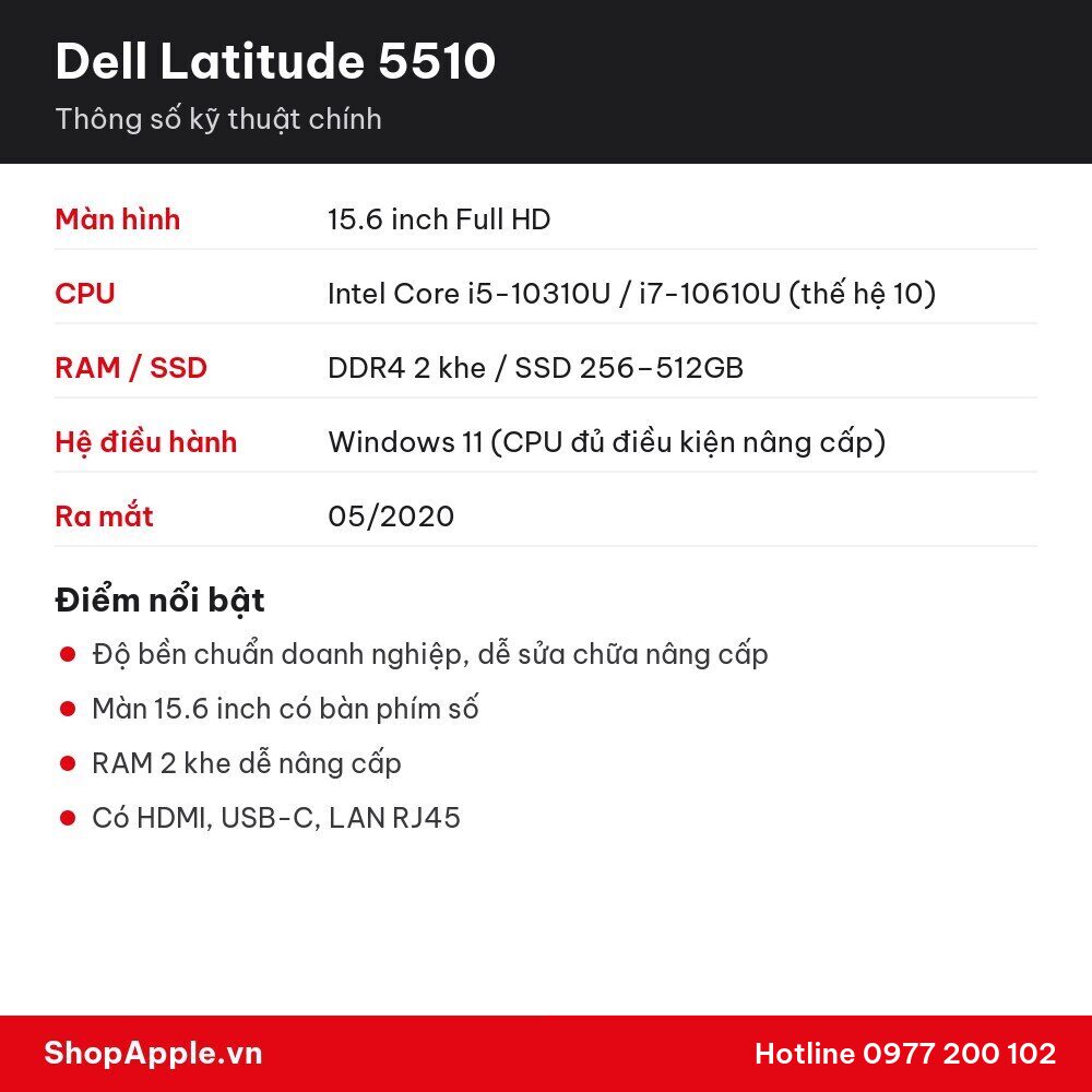 Thông số kỹ thuật Dell Latitude 5510