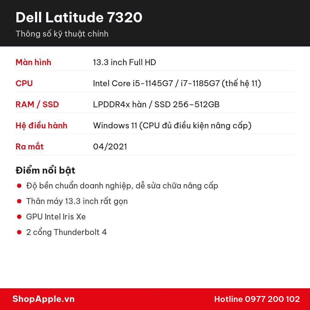 Thông số kỹ thuật Dell Latitude 7320