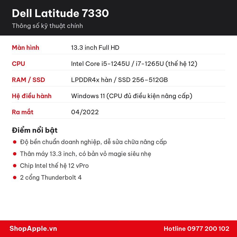 Thông số kỹ thuật Dell Latitude 7330