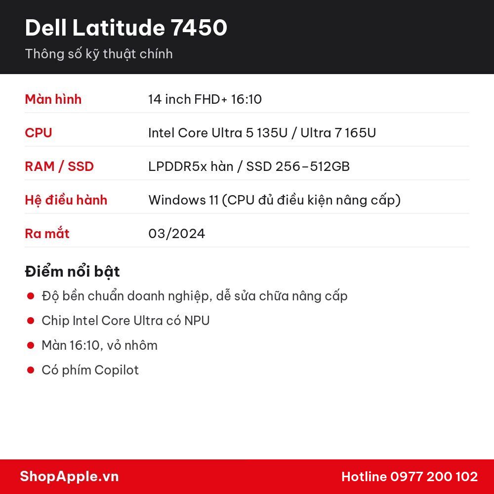 Thông số kỹ thuật Dell Latitude 7450