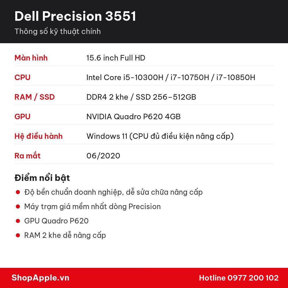 Thông số kỹ thuật Dell Precision 3551