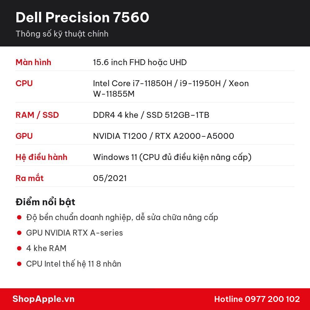 Thông số kỹ thuật Dell Precision 7560