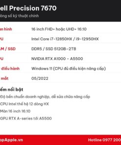 Thông số kỹ thuật Dell Precision 7670